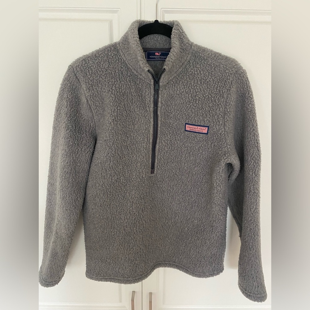 Vineyard Vines Men's Gray Sherpa Half-Zip Pullover with Logo Patch
